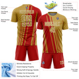 Custom Old Gold Red-White Lines Sports Sublimation Soccer Uniform Jersey
