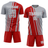 Custom Gray Red-White Lines Sports Sublimation Soccer Uniform Jersey
