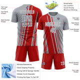 Custom Gray Red-White Lines Sports Sublimation Soccer Uniform Jersey
