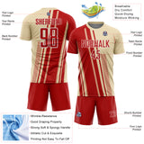 Custom Cream Red-White Lines Sports Sublimation Soccer Uniform Jersey