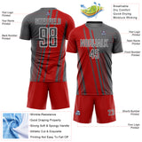 Custom Steel Gray Red-White Lines Sports Sublimation Soccer Uniform Jersey