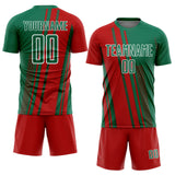 Custom Kelly Green Red-White Lines Sports Sublimation Soccer Uniform Jersey