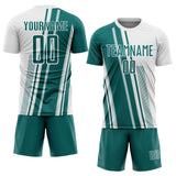 Custom White Teal Lines Sports Sublimation Soccer Uniform Jersey