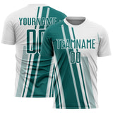 Custom White Teal Lines Sports Sublimation Soccer Uniform Jersey