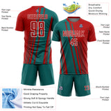 Custom Red Teal-White Lines Sports Sublimation Soccer Uniform Jersey