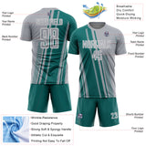 Custom Gray Teal-White Lines Sports Sublimation Soccer Uniform Jersey