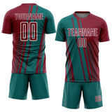 Custom Crimson Teal-White Lines Sports Sublimation Soccer Uniform Jersey