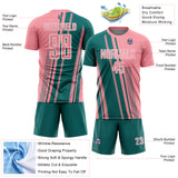 Custom Medium Pink Teal-White Lines Sports Sublimation Soccer Uniform Jersey
