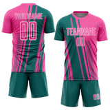 Custom Pink Teal-White Lines Sports Sublimation Soccer Uniform Jersey