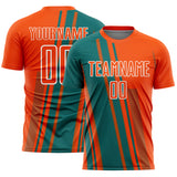 Custom Orange Teal-White Lines Sports Sublimation Soccer Uniform Jersey