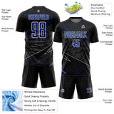 Custom Black Royal-White Lines Sports Sublimation Soccer Uniform Jersey