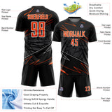 Custom Black Orange-White Lines Sports Sublimation Soccer Uniform Jersey