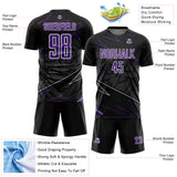 Custom Black Purple-White Lines Sports Sublimation Soccer Uniform Jersey