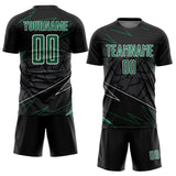 Custom Black Kelly Green-White Lines Sports Sublimation Soccer Uniform Jersey