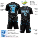 Custom Black Sky Blue-White Lines Sports Sublimation Soccer Uniform Jersey