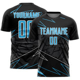 Custom Black Sky Blue-White Lines Sports Sublimation Soccer Uniform Jersey