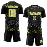 Custom Black Neon Yellow-White Lines Sports Sublimation Soccer Uniform Jersey
