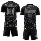 Custom Black Cream-White Lines Sports Sublimation Soccer Uniform Jersey