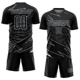 Custom Black Silver Lines Sports Sublimation Soccer Uniform Jersey