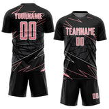 Custom Black Medium Pink-White Lines Sports Sublimation Soccer Uniform Jersey