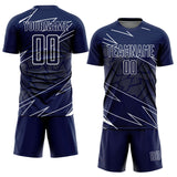Custom Navy White Lines Sports Sublimation Soccer Uniform Jersey
