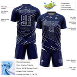 Custom Navy White Lines Sports Sublimation Soccer Uniform Jersey