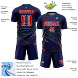 Custom Navy Red-White Lines Sports Sublimation Soccer Uniform Jersey