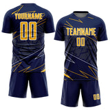 Custom Navy Gold-White Lines Sports Sublimation Soccer Uniform Jersey