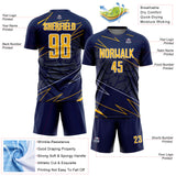 Custom Navy Gold-White Lines Sports Sublimation Soccer Uniform Jersey