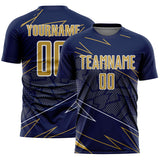 Custom Navy Old Gold-White Lines Sports Sublimation Soccer Uniform Jersey