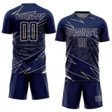Custom Navy Cream Lines Sports Sublimation Soccer Uniform Jersey