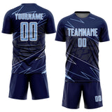 Custom Navy Light Blue-White Lines Sports Sublimation Soccer Uniform Jersey