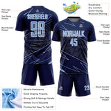 Custom Navy Light Blue-White Lines Sports Sublimation Soccer Uniform Jersey