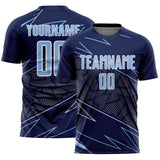Custom Navy Light Blue-White Lines Sports Sublimation Soccer Uniform Jersey