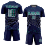 Custom Navy Teal-White Lines Sports Sublimation Soccer Uniform Jersey