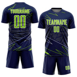 Custom Navy Neon Green-White Lines Sports Sublimation Soccer Uniform Jersey