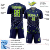 Custom Navy Neon Green-White Lines Sports Sublimation Soccer Uniform Jersey