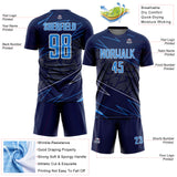 Custom Navy Powder Blue-White Lines Sports Sublimation Soccer Uniform Jersey