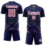 Custom Navy Medium Pink-White Lines Sports Sublimation Soccer Uniform Jersey