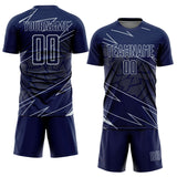 Custom Navy Silver Lines Sports Sublimation Soccer Uniform Jersey