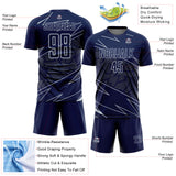 Custom Navy Silver Lines Sports Sublimation Soccer Uniform Jersey