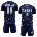 Custom Navy Gray-White Lines Sports Sublimation Soccer Uniform Jersey