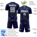 Custom Navy Gray-White Lines Sports Sublimation Soccer Uniform Jersey