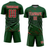 Custom Green Red-White Lines Sports Sublimation Soccer Uniform Jersey