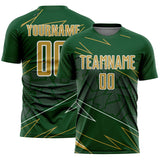 Custom Green Old Gold-White Lines Sports Sublimation Soccer Uniform Jersey
