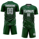 Custom Green Gray-White Lines Sports Sublimation Soccer Uniform Jersey