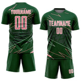 Custom Green Medium Pink-White Lines Sports Sublimation Soccer Uniform Jersey