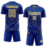 Custom Royal Old Gold-White Lines Sports Sublimation Soccer Uniform Jersey