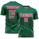 Custom Kelly Green Neon Pink-White Lines Sports Sublimation Soccer Uniform Jersey