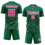 Custom Kelly Green Pink-White Lines Sports Sublimation Soccer Uniform Jersey